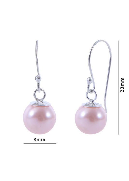 Pair of Pink colour Pearl Hangings with 92.5 Sterling Silver Ear Wire