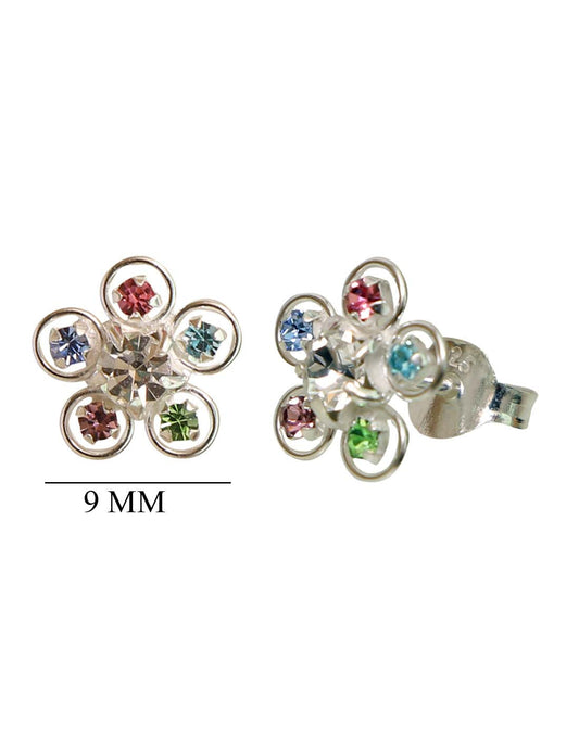 Multicolor CZ Flower shape Stud Earrings in 92.5 Silver