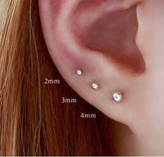 925 Sterling Silver Piercing 2 mm Hollow Ball Stud Unisex Earrings