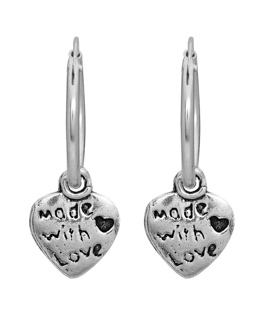 12 mm Hoop with love Heart Hangings in 92.5 Sterling Silver
