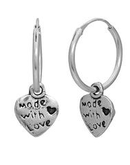 12 mm Hoop with love Heart Hangings in 92.5 Sterling Silver