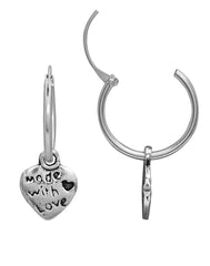 12 mm Hoop with love Heart Hangings in 92.5 Sterling Silver