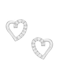 Trendy Love Heart Studs in 92.5 Sterling Silver and CZ stones
