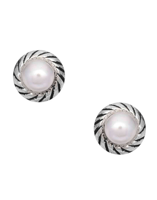 Trendy Studs in 92.5 Sterling Silver and Pearl