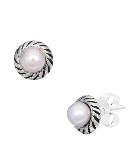 Trendy Studs in 92.5 Sterling Silver and Pearl