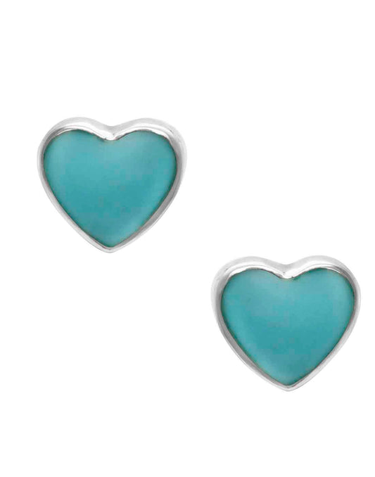 Designer Love Heart Green Blue Studs in 92.5 Sterling Silver