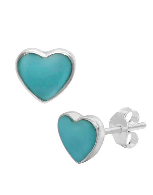 Designer Love Heart Green Blue Studs in 92.5 Sterling Silver