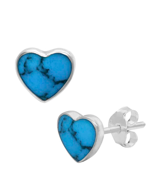 Designer Love Heart Turquoise Blue Studs in 92.5 Sterling Silver