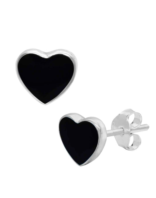 Designer Love Heart Black Studs in 92.5 Sterling Silver