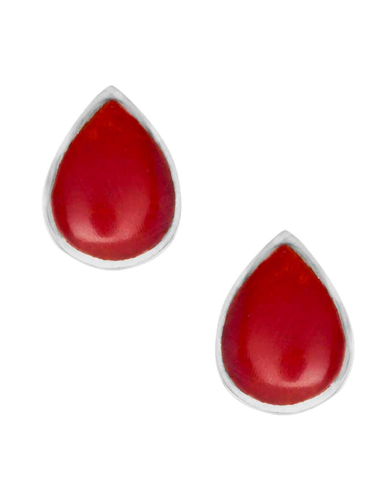 Designer Red Pear Shape Studs in 92.5 Sterling Silver