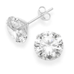 925 Sterling Silver pair of Round shape 10mm Single White Cubic Zircon (CZ) Unisex Stud Earrings