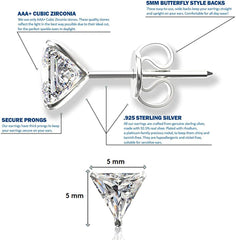 925 Sterling Silver pair of Triangle shape 5mm White Cubic Zircon (CZ) Stone