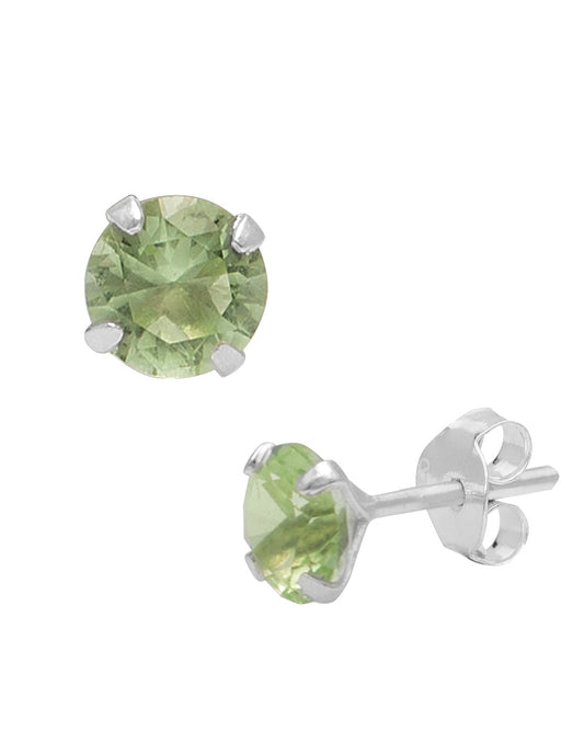925 Sterling Silver Pair of Round Single Pista Green  5mm CZ Stone Piercing Stud Earrings