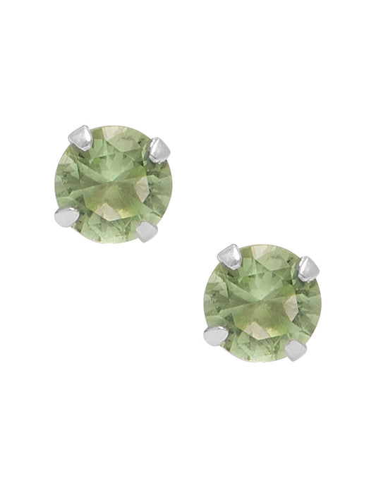 925 Sterling Silver Pair of Round Single Pista Green  5mm CZ Stone Piercing Stud Earrings