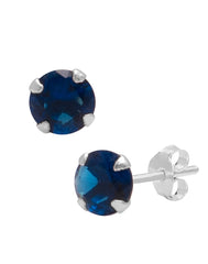 925 Sterling Silver Pair of Round Single Royal Blue 5mm CZ Stone