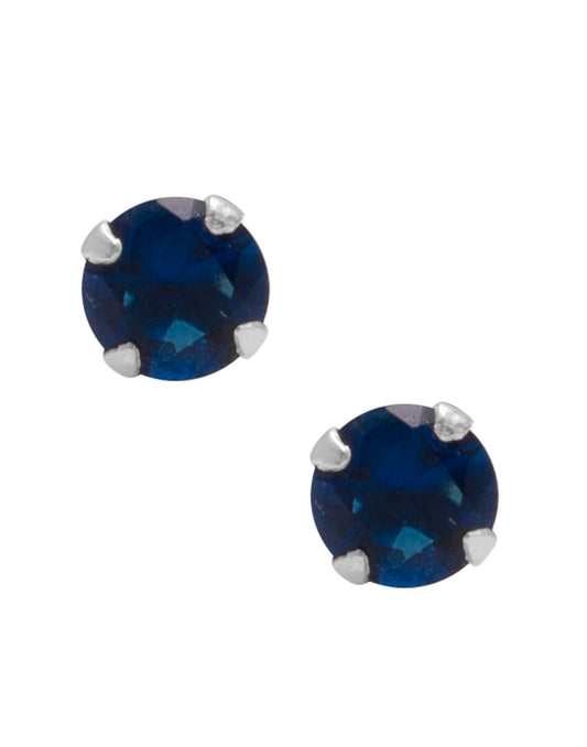 925 Sterling Silver Pair of Round Single Royal Blue 5mm CZ Stone