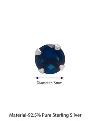 925 Sterling Silver Pair of Round Single Royal Blue 5mm CZ Stone