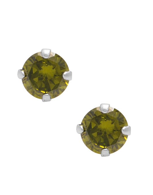 925 Sterling Silver Pair of Round Single Mehandi Green 5mm CZ Stone Piercing Stud Earrings