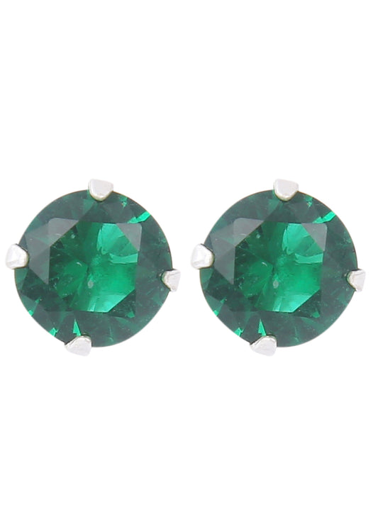 925 Sterling Silver Pair of Round Single Green 5mm CZ Stone Piercing Stud Earrings for Women