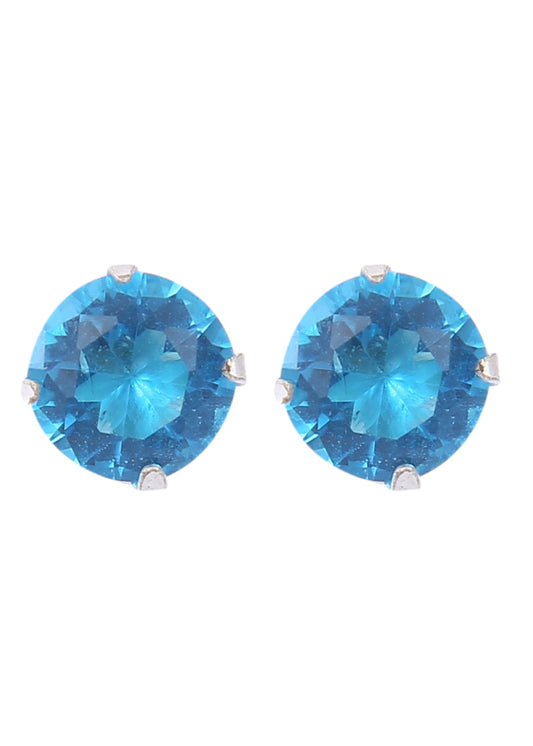 92.5 Sterling Silver Pair of Round Single Blue 5mm CZ Stone Piercing Stud Earrings