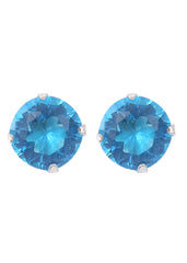 92.5 Sterling Silver Pair of Round Single Blue 5mm CZ Stone Piercing Stud Earrings