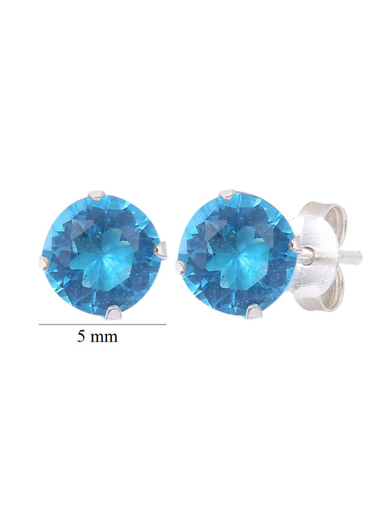 92.5 Sterling Silver Pair of Round Single Blue 5mm CZ Stone Piercing Stud Earrings