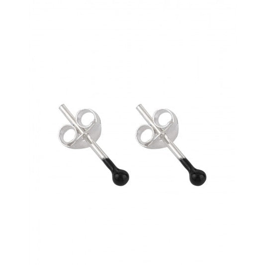 925 STERLING SILVER Black Enamel PAIR OF ROUND SHAPE