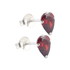 925 Sterling Silver Pair of Pear Shape Maroon CZ Stone Piercing Stud Earrings