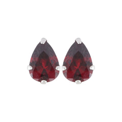 925 Sterling Silver Pair of Pear Shape Maroon CZ Stone Piercing Stud Earrings