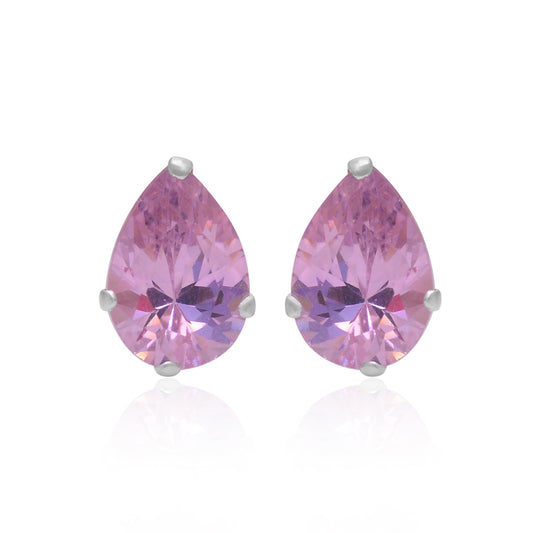 925 Sterling Silver Pair of Pear Shape Pink CZ Stone Piercing Stud Earrings