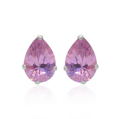 925 Sterling Silver Pair of Pear Shape Pink CZ Stone Piercing Stud Earrings