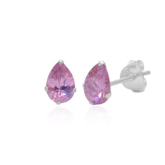 925 Sterling Silver Pair of Pear Shape Pink CZ Stone Piercing Stud Earrings