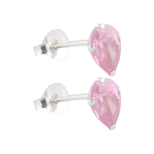 925 Sterling Silver Pair of Pear Shape Pink CZ Stone Piercing Stud Earrings