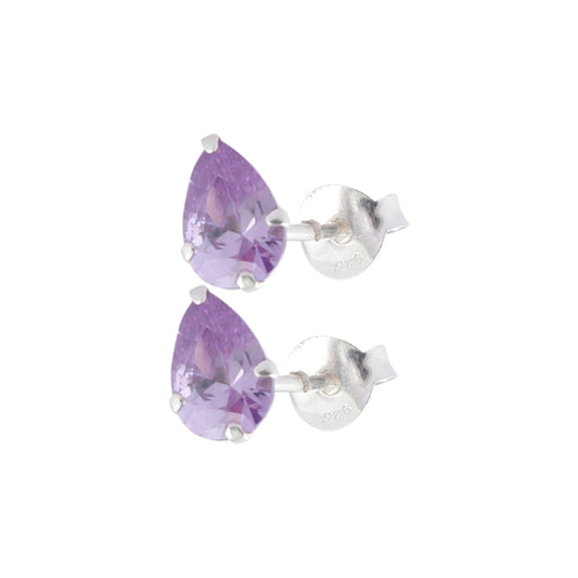 925 Sterling Silver Pair of Pear Shape Light Purple CZ Stone Piercing Stud Earrings