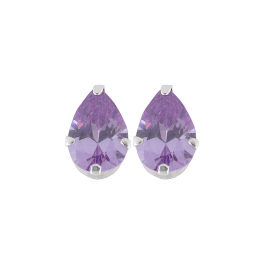 925 Sterling Silver Pair of Pear Shape Light Purple CZ Stone Piercing Stud Earrings
