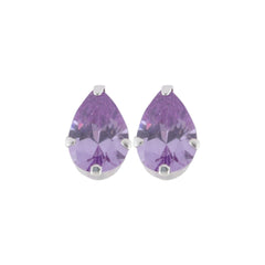 925 Sterling Silver Pair of Pear Shape Light Purple CZ Stone Piercing Stud Earrings