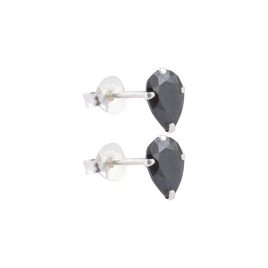 925 Sterling Silver Pair of Pear Shape Black CZ Stone Piercing Stud Earrings