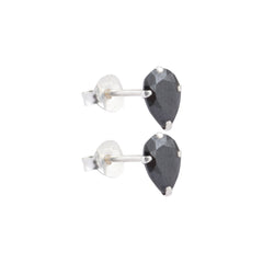 925 Sterling Silver Pair of Pear Shape Black CZ Stone Piercing Stud Earrings