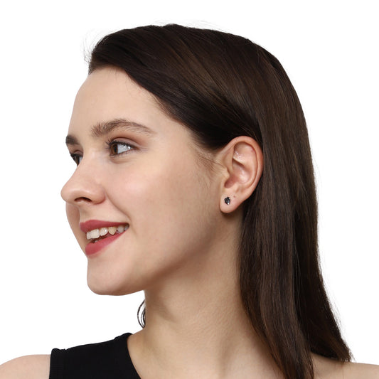 925 Sterling Silver Pair of Pear Shape Black CZ Stone Piercing Stud Earrings