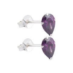 925 Sterling Silver Pair of Pear Shape Dark Purple CZ Stone Piercing Stud Earrings