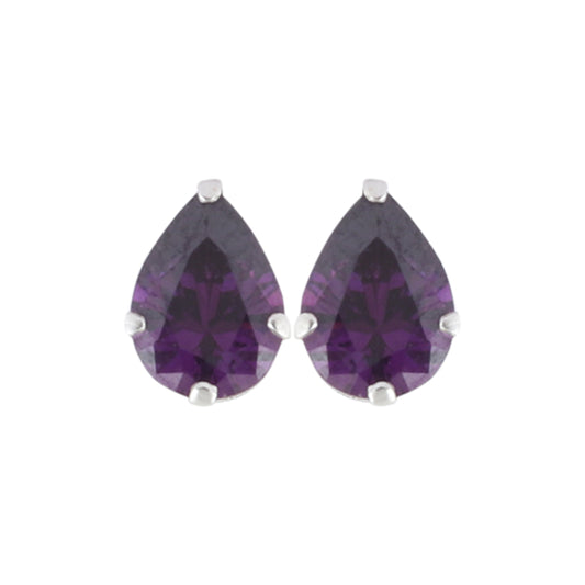 925 Sterling Silver Pair of Pear Shape Dark Purple CZ Stone Piercing Stud Earrings