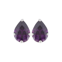 925 Sterling Silver Pair of Pear Shape Dark Purple CZ Stone Piercing Stud Earrings
