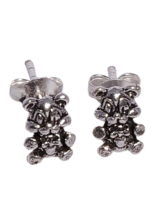 Cute Teddy Bear shape studs in Oxidised 92.5 Silver