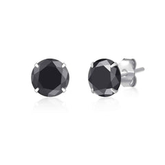 925 Sterling Silver pair of Round shape 4mm Single Black Cubic Zircon (CZ) Stone Solitaire Studs