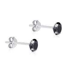 925 Sterling Silver pair of Round shape 4mm Single Black Cubic Zircon (CZ) Stone Solitaire Studs