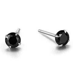 925 Sterling Silver pair of Round shape 4mm Single Black Cubic Zircon (CZ) Stone Solitaire Studs