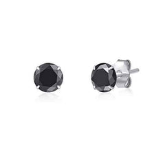925 Sterling Silver pair of Round shape 4mm Single Black Cubic Zircon (CZ) Stone Solitaire Studs
