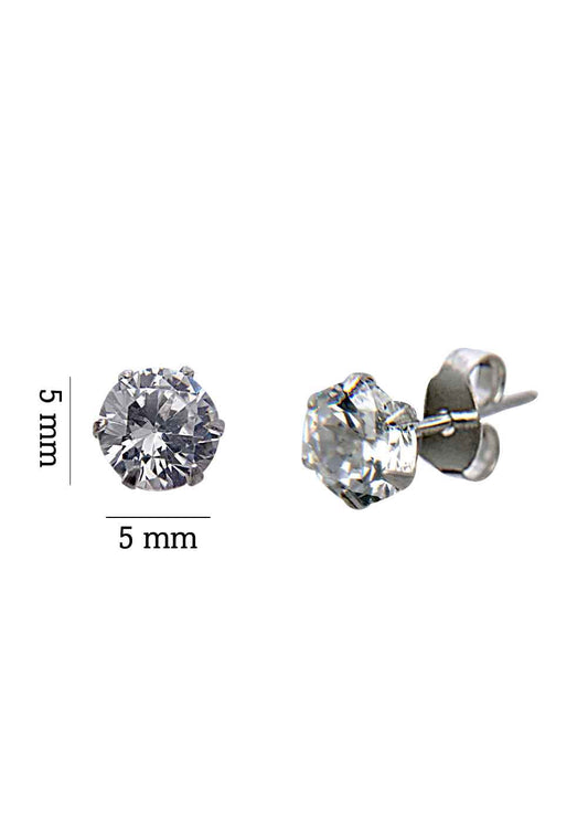 925 Sterling Silver Silver pair of Round shape 5mm Single White Cubic Zircon (CZ) Stone