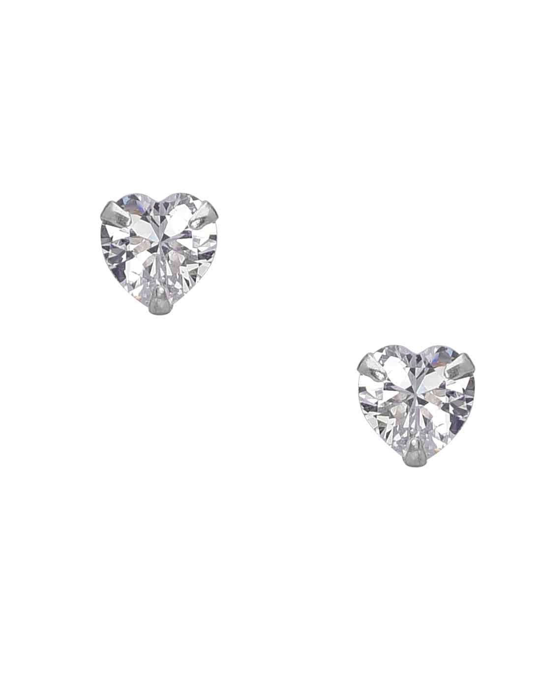 925 Sterling Silver pair of Heart shape 3mm Single White Cubic Zircon