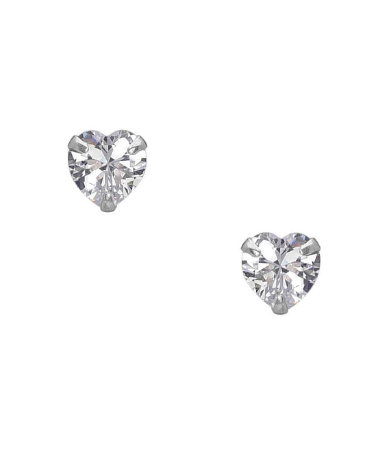 925 Sterling Silver  pair of Heart shape 3mm Single White Cubic Zircon (CZ) Stone Solitaire Stud Earrings